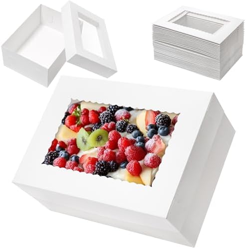 Mefleet 25pcs 14x10x6 Cake Boxes with Window Quarter Sheet Bakery Boxes by Mefleet