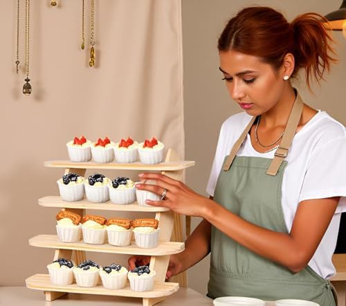 Wooden Display Stand, Tiered Cupcake Stand, 4 Tier Display Stand Riser - Image 3