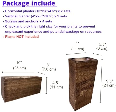 LaLaGreen Wooden Wall Planters (4 Pack) Hanging Wood Planter Box for Plants - Image 2