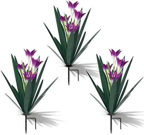 Homight Metal Agave Plant Outdoor Decoration Lily Mexican Yard Art Garden Gift Home Decor Hand Painted Metal Agave Garden Yard Statue, Outdoor Lawn Ornaments(3 Big Purple Lilies) by HomightCentennial