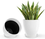 GameXcel Flower Pot Indoor - Outdoor Plant Pot - White Glossy Planter - Elegant Ceramics Imitation - 12" Diameter 12" Tall with Drainage Holes and Saucer 2 Pack by GameXcel