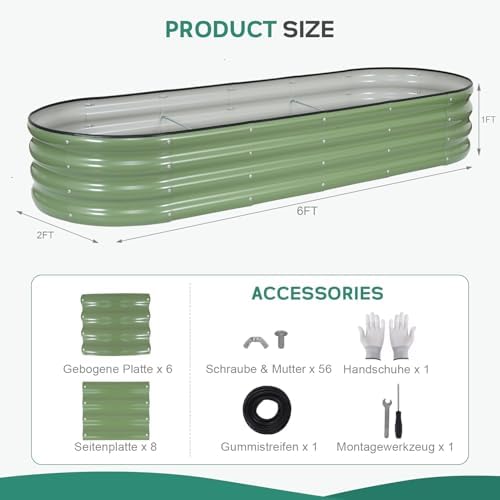 Galvanized Raised Garden Bed Outdoor, 6x2x1ft, Olive Green - Image 2