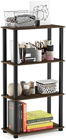 Furinno TURN-S-TUBE Storage Shelves, 4-Tier Book Shelf, Corner Shelf, Toolless Open Shelves, for Organization and Storage, Living Room, Garage, Home Office, Columbia Walnut by Furinno-FitsYourSpaceFitsYourBudget