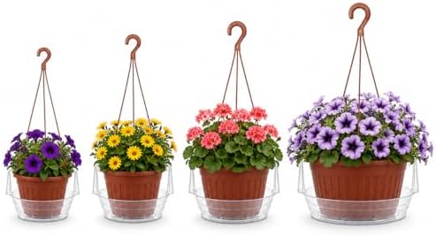 25 PCS Hanging Basket Saucers for Plants – Clear 6-12 Inch Plastic Watering Tray with Hooks, Anti-Leak Drip Pan & Water Catcher for Indoor & Outdoor Hanging Baskets (10 in,15PCS) - Image 4