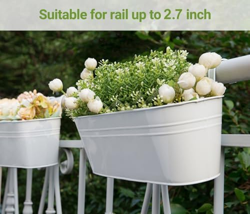 Dahey 15 Inches Railing Planter Box 3 Pcs Metal Hanging Flower Pots, White - Image 5
