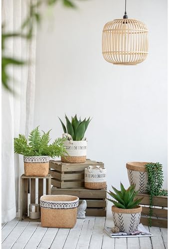 Set of 2 Rectangular Cement Plant Pots with Modern Geometric Trim - Small Rustic Farmhouse Bonsai Succulent Container for Indoor Outdoor Garden Home Decor - Large 8" & Small 6.5" - Image 6