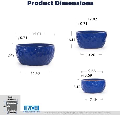 15" Handmade Ceramic Planters, Set of 3, 15/12/10 Inch, Antique Blue - Image 2