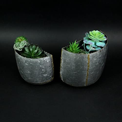 Vintage Look Galvanized Finish Metal Rounded Wall Pocket Set of 2 - Image 5