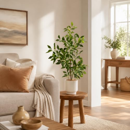 27" Indoor Faux Potted Plants Ficus Leaves Trees with Ceramic Pots - Image 4