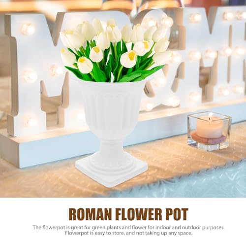 Abaodam 2pcs Urn Planter Flowerpot Flower Stand for Wedding Flower Pots Indoor Front Door Decorations Pots for Plants Tall Planter Outdoor Vase White, 6.7X5.5X5.5in - Image 2