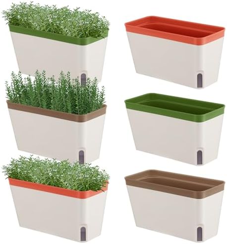 SiliFine 6 Set Window Herb Planter Box Self Watering Plant Pots 10.6 Inch Rectangular Herb Pots Decorative Garden Flower Box for Indoor, Succulent,Vegetables, Flowers by SiliFine
