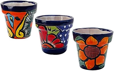 Talavera Hand-Painted Flower Pots (Set of 3) - 3" Fiesta Floral Design - Authentic Mexican Pottery Planters for Succulents - Image 2