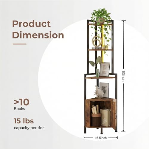 Corner Shelf Storage Stand with LED Light for Small Space - Image 2