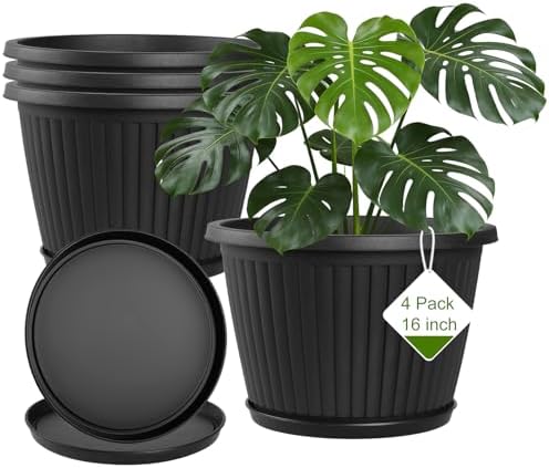 Fodetyff 16-inch-Plastic-Plant-Pots-with-Saucer, Flower Pots Containers for Indoor Outdoor Plants, Large Resin Planter with Drainage Holes and Saucers for Snake Plant Monstera by Fodetyff
