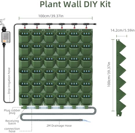 36 Pockets Self Watering Wall Mounted Vertical Planter, Wall Planter Indoor Vertical Living Green Plant Wall Easy Installation (Green with Timing System) - Image 3