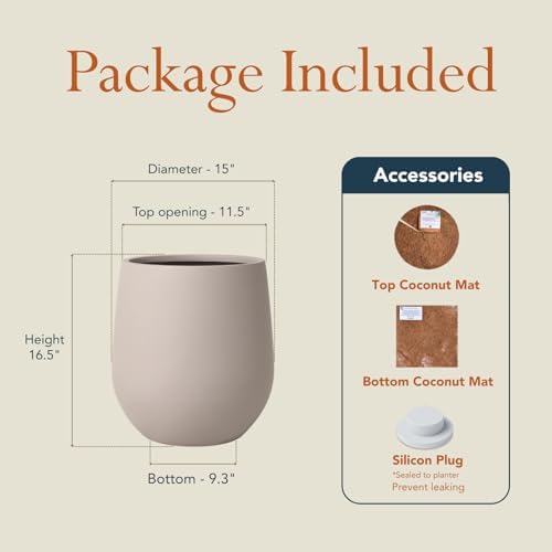KUTE NEST 15" Premium Corso Fiberstone Outdoor Planter - Taupe - Image 2