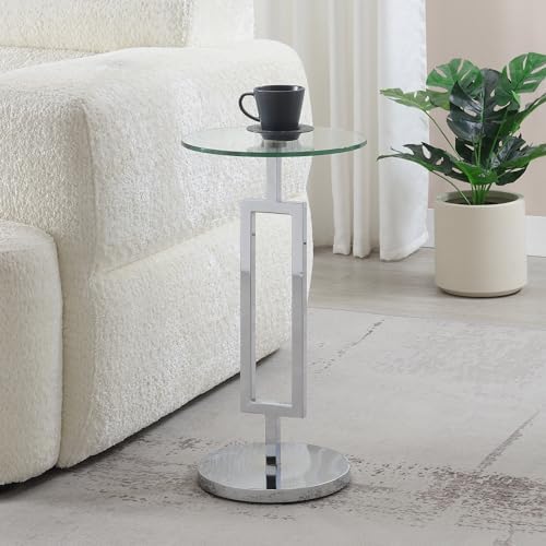 Convenience Concepts Town Square Chrome Glass Drinks End Table 12" - Round Cocktail Side Accent for Modern Living & Family Room, Geometric Metal Plant Stand, Display Pedestal by ConvenienceConcepts