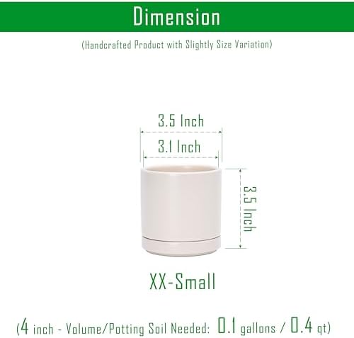 D'vine Dev Set of 4 Small Ceramic Plant Pots, 3.5 Inch Succulent Planter Pot for Plants with Drainage Hole and Saucer, Oatmeal, 94-X-A-8 - Image 2
