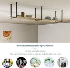 Modern Ceiling Shelf Floating Wine Rack - Ceiling Hanging Holder Storage Shelving Kitchen Pot Pan Shelves Spice Rack Organizer Decoration Display Flower Stand(100x30x40cm) - Image 6