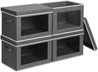 Homsorout Stackable Storage Bins with Lids - Medium Storage Box with Lids, Foldable Closet Boxes for Organizing, Wardrobe Clothes Organizer with Window, Cubes Bins for Living Room, 4 Pack, Dark Grey by Homsorout