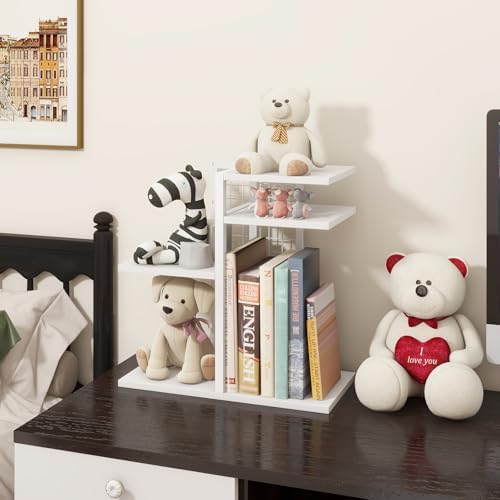 ELITEROO Desk Bookshelf, 4 Tier Wood Desktop Bookshelf, Adjustable Table Top Book Shelf and Storage Rack for Office Supplies, Dorm, Home Office, White - Image 7