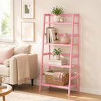 Homykic Pink Ladder Shelf, 4-Tier Bamboo Bookshelf & Bookcase Organizer - Image 2
