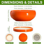 Bonsai Pots - 13 Inch Ceramic Succulent Pots with Drainage Hole and Saucer, Shallow Planter for Indoor Outdoor, Bonsai Planters, Large Planter Bowl, Porch Decor, Gift for Plant Lover, Orange - Image 2