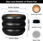 SQOWL 10 Inch Pot for Plants - Ceramic Planter for Indoor Plants Large Plant Pot with Drainage Hole Outdoor Flower Pot Decorative Round Planter for Porch House Decor Black - Image 3