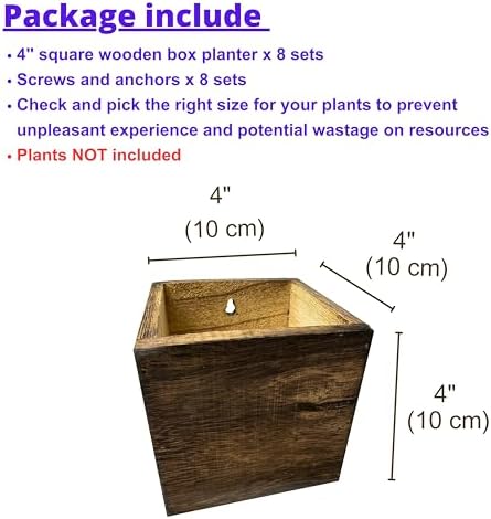 LaLaGreen Wood Planter Boxes for Plants (4x4, 8 Pack) Wooden Wall Planters - Image 2