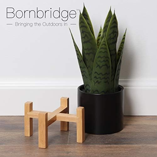 Bornbridge Artificial Snake Plant with Mid Century Plant Stand - Sansevieria Plant in Modern Planter - Artificial Plants with Indoor Plant Stand - Faux House Plants (Small / 2 Pack) - Image 3