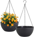 Meowell 12 inch Large Hanging Planters for Indoor Outdoor Plants, 2 Pack Hanging Flower Pots with Drainage Holes and Chain for Garden Porch, Plastic Hanging Baskets for House Plants, Black by Meowell
