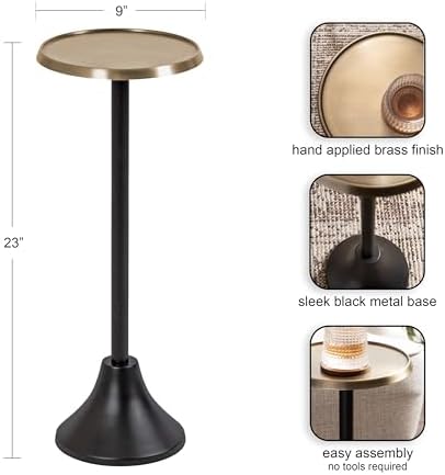Kate and Laurel Sanzo Modern Pedestal Drink Table; 9 x 9 x 23; Antique Brass and Black; Decorative End Table with Hammered Tabletop for Use as Small Plant Stand or Living Room Martini Table - Image 3