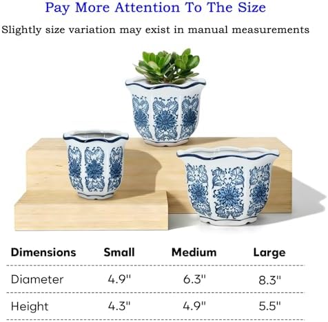 Chinoiserie Décor Planters, Ceramic Flower Pots with Drainage, Set of 3 - Image 4