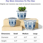 Chinoiserie Décor Planters, Ceramic Flower Pots with Drainage, Set of 3 - Image 4