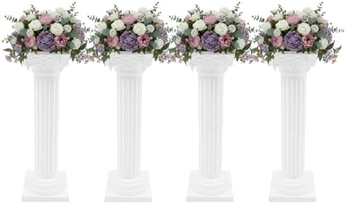 Wedding Roman Columns 4Pcs 34.65" Adjustable Height Plastic Stand Roman Pillar Greek Statue Plant Stand Elegant Wedding Event Party Decorative Column Pedestal Flower Holder (Type D, 4Pcs, 10.63x34.65 Inch) by Unknown