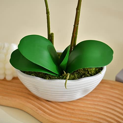 Large Artificial Orchid Arrangement in Oval Ribbed Ceramic Pot, Purple - Image 3
