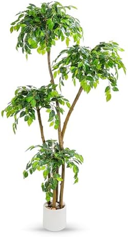 6FT Artificial Ficus Tree with White Planter, Moss and Pebbles by SIYEGIFT