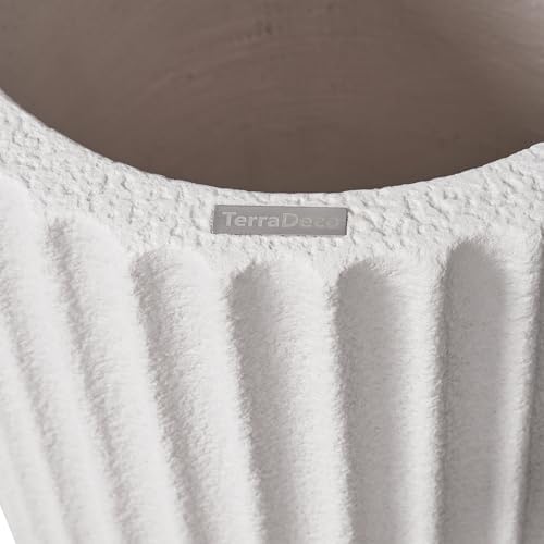 20" Tall Indoor Outdoor Planter, Modern Fluted Big Round Plant Pot ,White - Image 6
