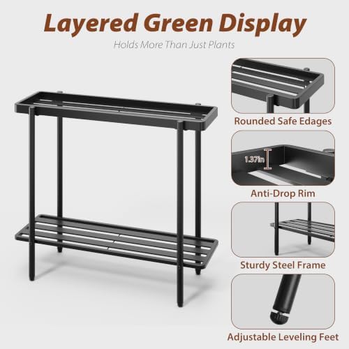 2 Tier Metal Plant Stand, Window Plant Shelves Indoor Outdoor - Image 3