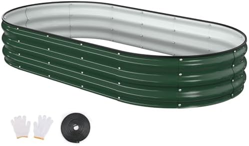 Raised Garden Bed, 6x3x1ft Galvanized Outdoor Planter Beds with Safety Edging and Gloves, Oval Metal Planter Box for Gardening Vegetables Flowers Herb-Deep Green by Patiobay