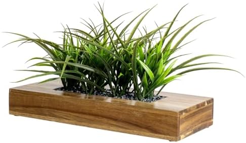 MyGift Artificial Grass Plant in Rectangular Wood Planter (Acacia, 10 Inch) by MyGiftHome