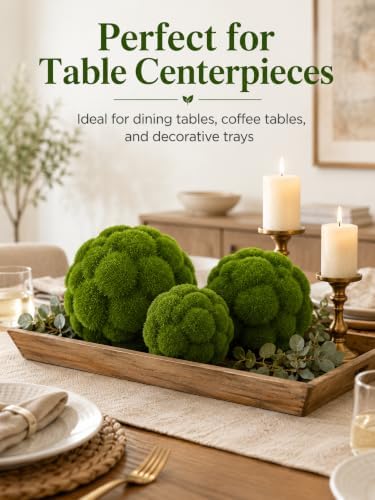 Cabilock 3Pcs Artificial Moss Balls, Fake Green Topiary Spheres Bowl Filler, Simulated Plant Decor, Decorative Imitation Moss Rocks Floral Arrangements Wedding Garden Party, 10cm+12cm+15cm - Image 6