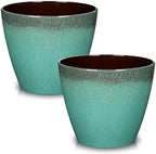 Hollyone Set of 2 Outdoor Planter 8 inch Plant Pot Plastic Pots for Plants Planters for Outdoor Indoor Plants with Drainage Hole Round Plastic Plant Pot Flower Pots Garden Decor Gradient Mint Green by Hollyone