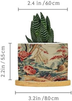 Antique Chinoiserie Ceramic Planters Coral Peony Chic Asian Pots for Plants with Drainage Holes and Saucers Pot for Home Office Desk Garden - Image 2