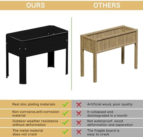 PROXRACER Raised Garden Bed with Detachable Tall Legs Elevated Metal Planter Box for Growing Fresh Herbs Vegetables Flowers Succulents&Other Plants for Outdoor Backyard Patio Deck Balcony Black - Image 4