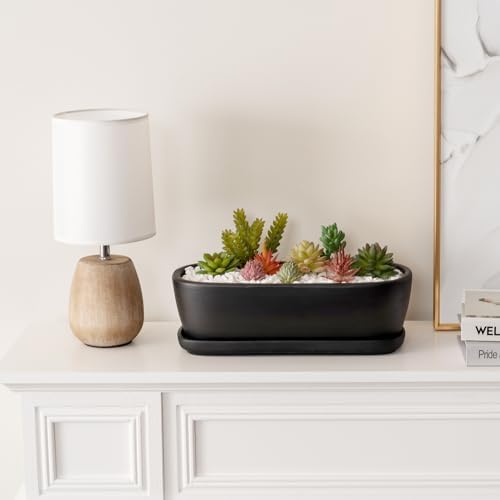 MyGift Black Ceramic Indoor Planter Pot with Drainage Hole & Saucer - Image 4