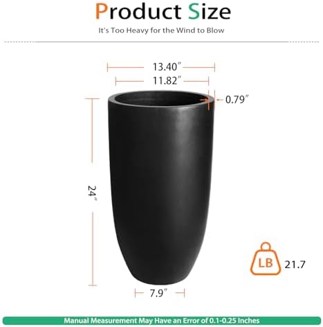Heyzier Tall Planters for Outdoor Plants, Large Concrete Flower Pots for Garden Front Porch, Patio, Indoor (Black) - Image 2
