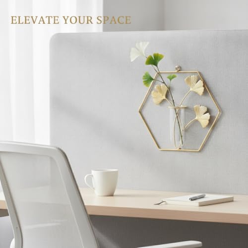Gold Iron Wall-Mounted Vase, Geometric Metal Flower Holder for Home and Office Vertical Decor - Image 2