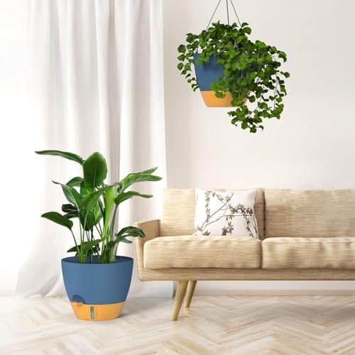 ZMTECH 12 Inch Large Self Watering Hanging Planters for Indoor Outdoor Plants - Water Level Indicator & Removable 60 Oz Reservoir, 1 Pack Plastic Hanging Basket for Window Porch Garden Balcony, Blue - Image 6