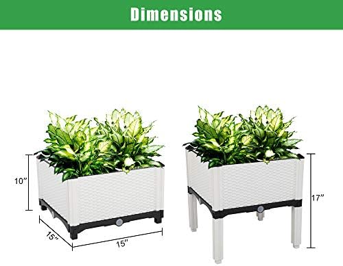 Raised Garden Beds Outdoor with Legs, Vegetables Flowers Outdoor Indoor Plastic Free Splicing Injection Square Planter Box for Garden Backyard Patio Balcony White (2) - Image 5